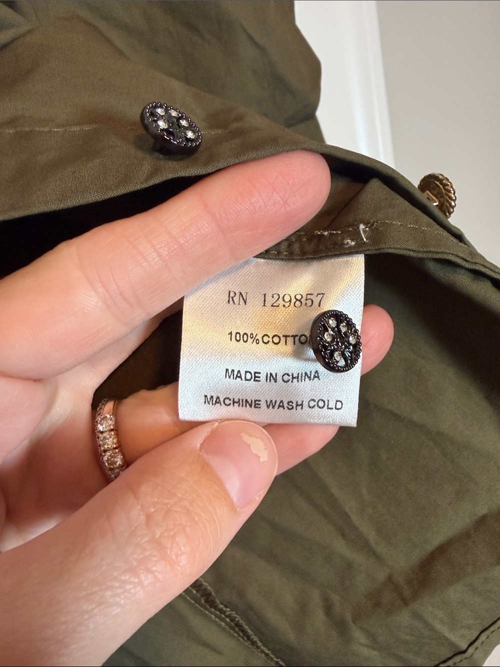 The Shirt by Rochelle Behrens Square Neck Button-Front Top in Olive - XS - Picture 6 of 7